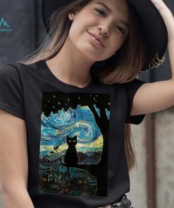 Cat Tshirt Starry Night Cat Tee, Van Gogh Cat Black Gift T Shirt