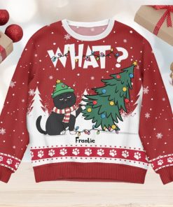 Cat What Christmas Tree Personalized Ugly Sweater