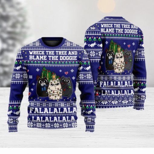 Cat Wreck The Tree Meowy Style Ugly Christmas 3D Sweater Gift For Men And Women