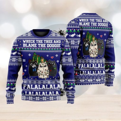 Cat Wreck The Tree Meowy Style Ugly Christmas 3D Sweater Gift For Men And Women