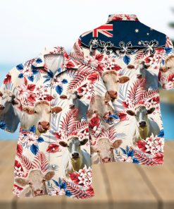 Charolais Cattle Australian Flag Hawaiian Flowers All Over Printed 3D Hawaiian Shirt