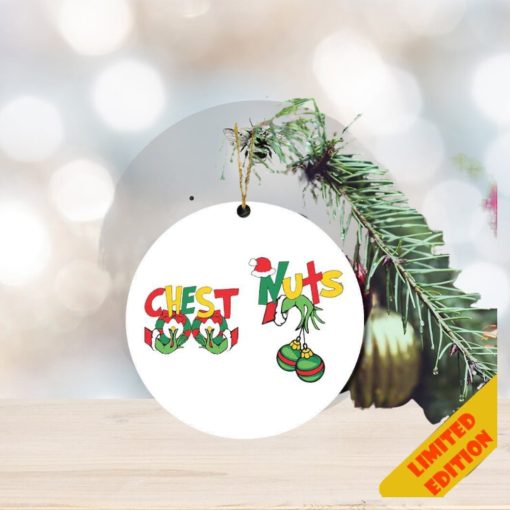 Chest And Nuts Funny Christmas Grinch Hand Holding Boobs Christmas 2023 Holiday Ornament