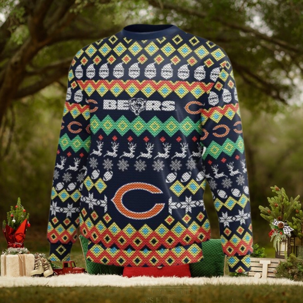 Chicago Bears NFL Women's Big Logo V-Neck Ugly Christmas Sweater Small