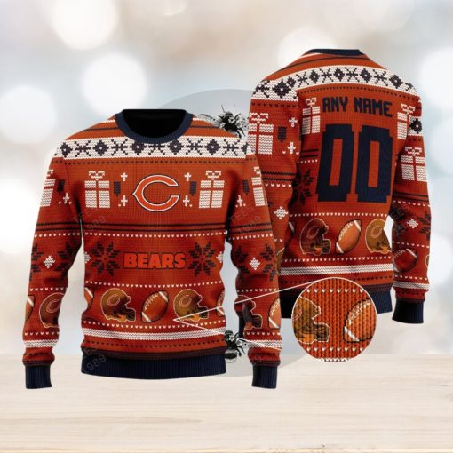 Chicago Bears Design NFL Snowflakes Reindeer 3D Sweater Custom Number And Name