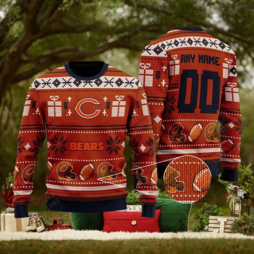 Chicago Bears Design NFL Snowflakes Reindeer 3D Sweater Custom Number And Name