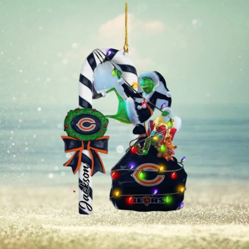 Chicago Bears NFL Custom Name Grinch Candy Cane Ornament 2 Side
