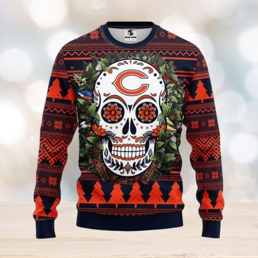 Chicago Bears Skull Flower Ugly Christmas Ugly Sweater Sport Christmas Gift Ideas