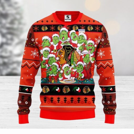 Chicago Blackhawks 12 Grinch Xmas Day Christmas Ugly Sweater Christmas Gift For Fans Party Hoiliday Gift