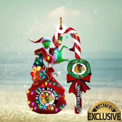 Chicago Blackhawks NHL Grinch Candy Cane Personalized Xmas Gifts Christmas Tree Decorations Ornament