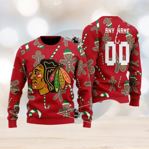 Chicago Blackhawks Snowflakes Reindeer 3D Sweater Custom Number And Name