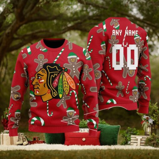 Chicago Blackhawks Snowflakes Reindeer 3D Sweater Custom Number And Name