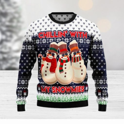 Chilling With My Snowmies Ugly Christmas Sweater Gift Knitting Sweater