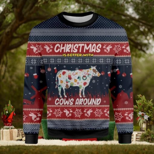 Chrismas Is Better With Cows Around Farmer Ugly Christmas Sweater