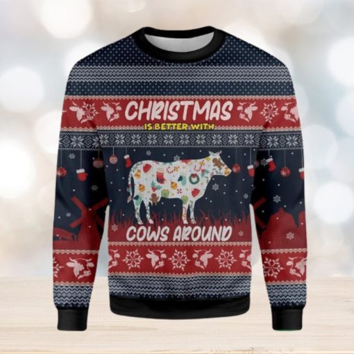 Chrismas Is Better With Cows Around Farmer Ugly Christmas Sweater