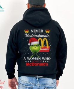 Christmas 2023The Grinch Santa Hat Never Underestimate a Woman who Works at McDonald’s shirt