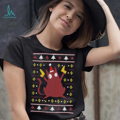 Christmas Cat Holding Gun T shirt