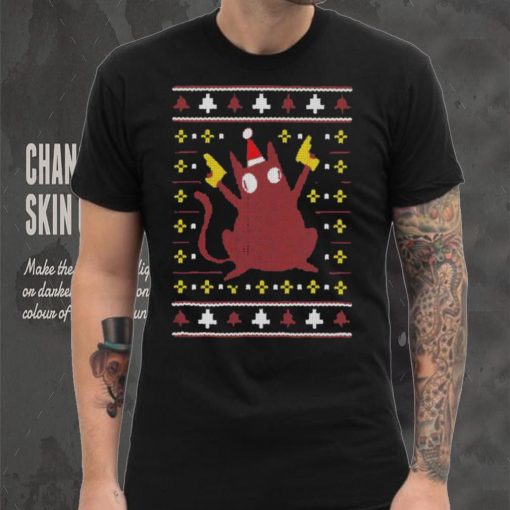 Christmas Cat Holding Gun T shirt