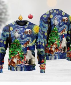 Christmas Cat Playing In Starry Night Ugly 3D Sweaters Gift For Men And Women