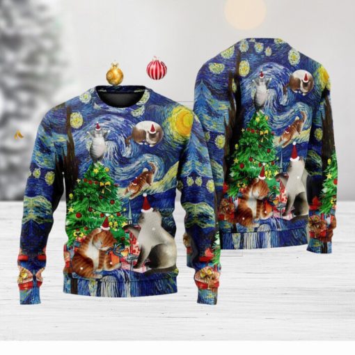 Christmas Cat Playing In Starry Night Ugly 3D Sweaters Gift For Men And Women