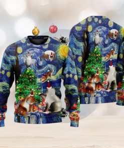 Christmas Cat Playing In Starry Night Ugly 3D Sweaters Gift For Men And Women