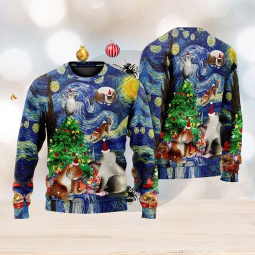 Christmas Cat Playing In Starry Night Ugly 3D Sweaters Gift For Men And Women