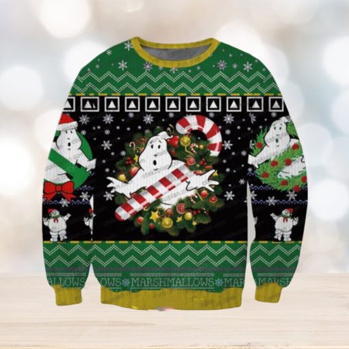 Christmas Ghostbusters With Candy Black Green Christmas Ugly Sweater 3D