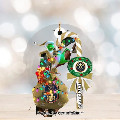 Christmas Gifts Denver Nuggets NBA Final 2023 Champions Custom Name Grinch Candy Cane Ornament