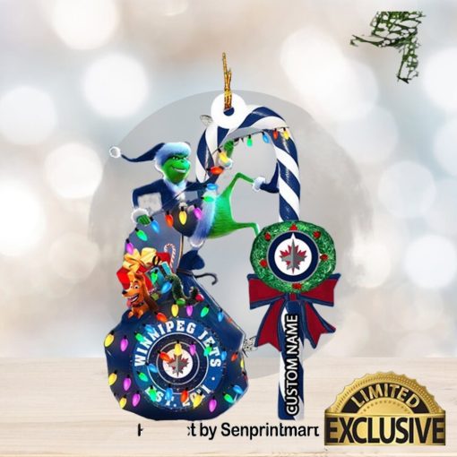 Christmas Gifts Winnipeg Jets NHL Grinch Candy Cane Custom Name Ornament