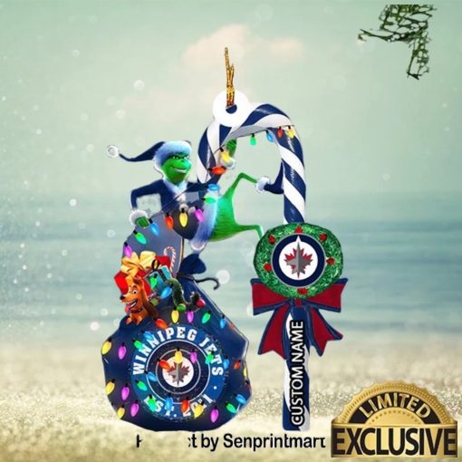 Christmas Gifts Winnipeg Jets NHL Grinch Candy Cane Custom Name Ornament
