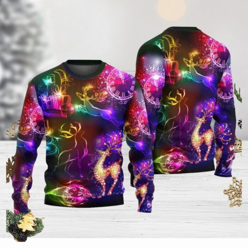 Christmas Reindeer Neon Light Bright Ugly Christmas 3D Sweaters Gift For Men And Women