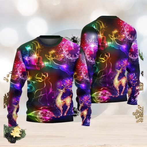 Christmas Reindeer Neon Light Bright Ugly Christmas 3D Sweaters Gift For Men And Women