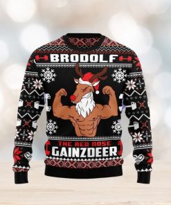 Christmas Ugly Sweater Brodolf The Red Nose Gainzdeer Gym Funny Sweater Gift For Men And Women