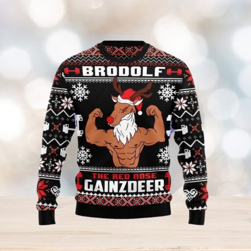 Christmas Ugly Sweater Brodolf The Red Nose Gainzdeer Gym Funny Sweater Gift For Men And Women