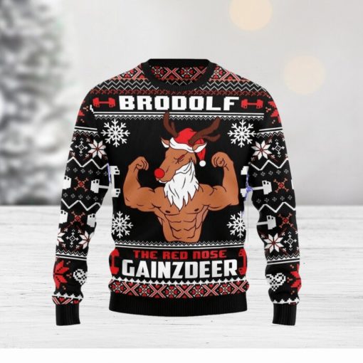 Christmas Ugly Sweater Brodolf The Red Nose Gainzdeer Gym Funny Sweater Gift For Men And Women