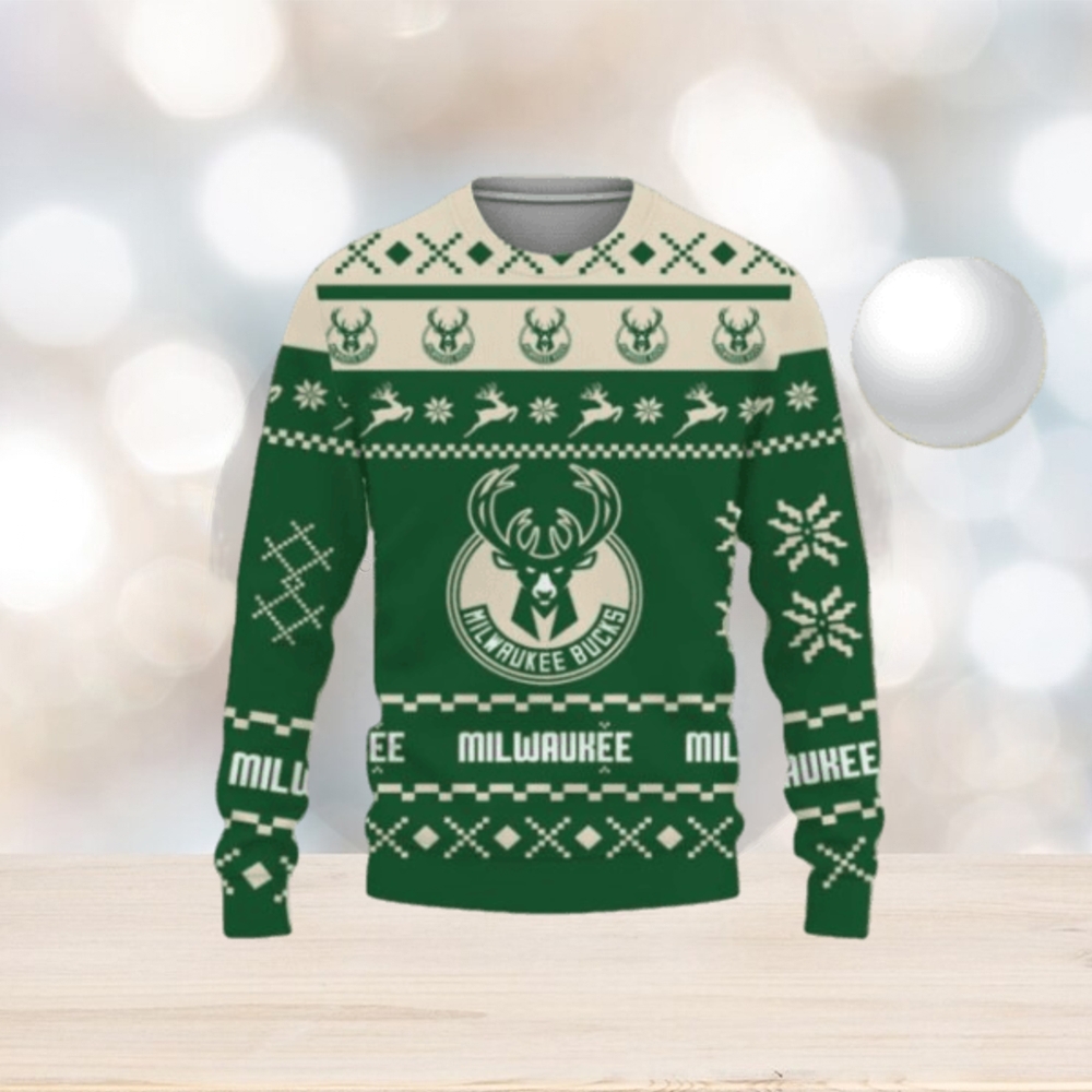 Team Logo Snowflake Pattern Milwaukee Bucks Ugly Christmas Sweater