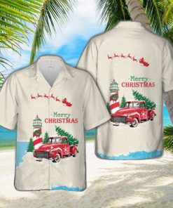 Christmas Vintage Red Truck with Lighthouse, and Pine tree Hawaiian Shirt