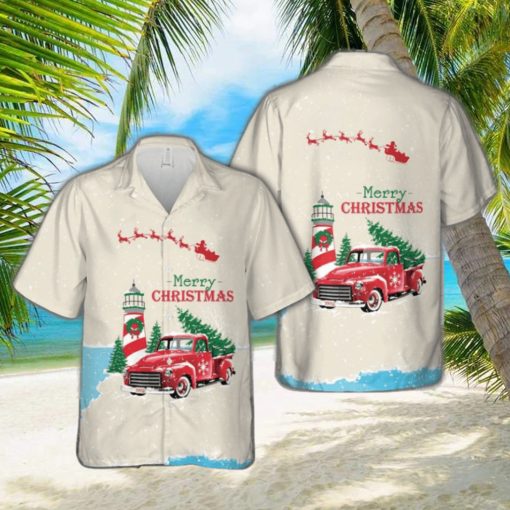 Christmas Vintage Red Truck with Lighthouse, and Pine tree Hawaiian Shirt