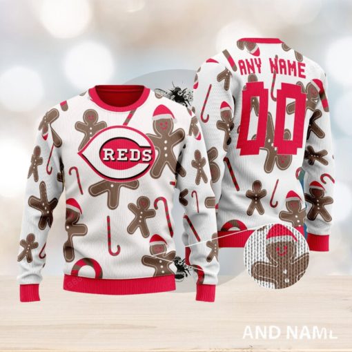 Cincinnati Reds Santa Bear White Xmas 3D Sweater Custom Number And Name