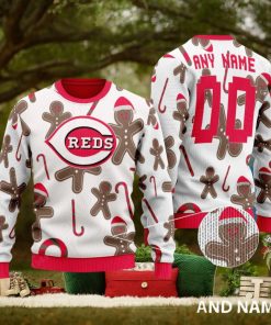 Cincinnati Reds Santa Bear White Xmas 3D Sweater Custom Number And Name