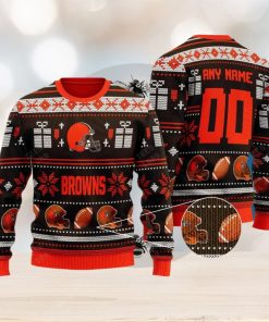 Cleveland Browns Design NFL Snowflakes Reindeer 3D Sweater Custom Number And Name