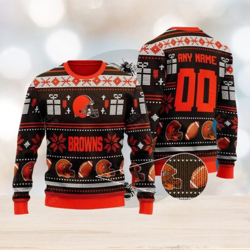 Cleveland Browns Design NFL Snowflakes Reindeer 3D Sweater Custom Number And Name