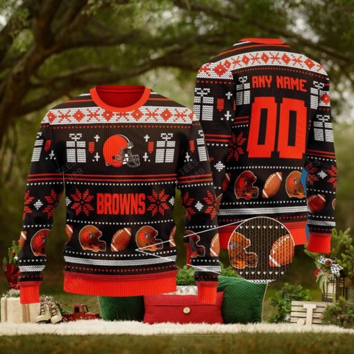 Cleveland Browns Design NFL Snowflakes Reindeer 3D Sweater Custom Number And Name