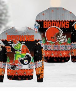 Cleveland Browns Funny Grinch Knitted Christmas 3D Sweater For Fans