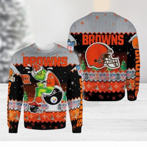 Cleveland Browns Funny Grinch Knitted Christmas 3D Sweater For Fans