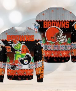 Cleveland Browns Funny Grinch Knitted Christmas 3D Sweater For Fans