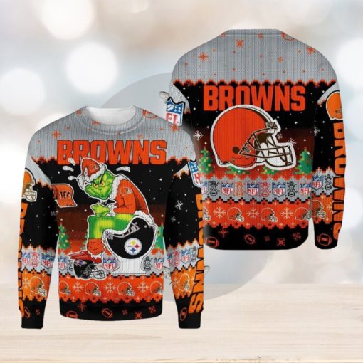 Cleveland Browns Funny Grinch Knitted Christmas 3D Sweater For Fans