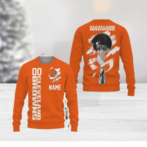 Cleveland Browns Sports American Football Helmet Knitted Christmas Sweater All Over Print Custom Number And Name