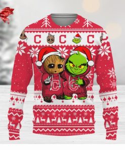 Cleveland Indians Baby Groot And Grinch Best Friends Football American Knitted Christmas Sweater