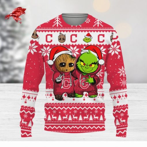 Cleveland Indians Baby Groot And Grinch Best Friends Football American Knitted Christmas Sweater