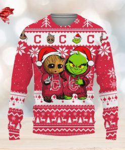 Cleveland Indians Baby Groot And Grinch Best Friends Football American Knitted Christmas Sweater